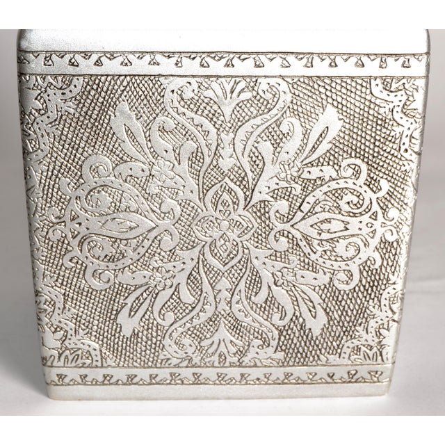 Luxury Silver Colette New York Home Décor Engraved Paper Tissue Box Cover For Sale - Image 13 of 14
