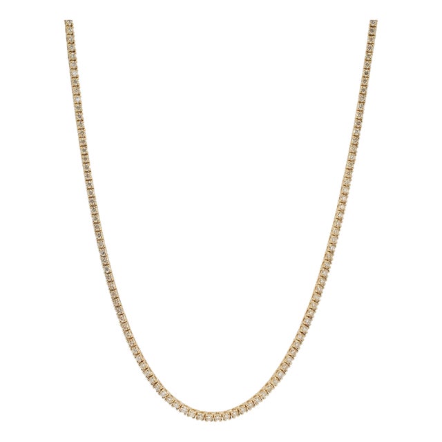 Ladies 14k Yellow Gold 4 Prong 4.63ctw Diamond Tennis Chain Necklace For Sale