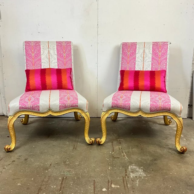 Late 20th Century Pair Giltwood Kent Form Accent Chairs Newly Upholstered in Clarke & Clarke Designer Fabric For Sale - Image 15 of 15