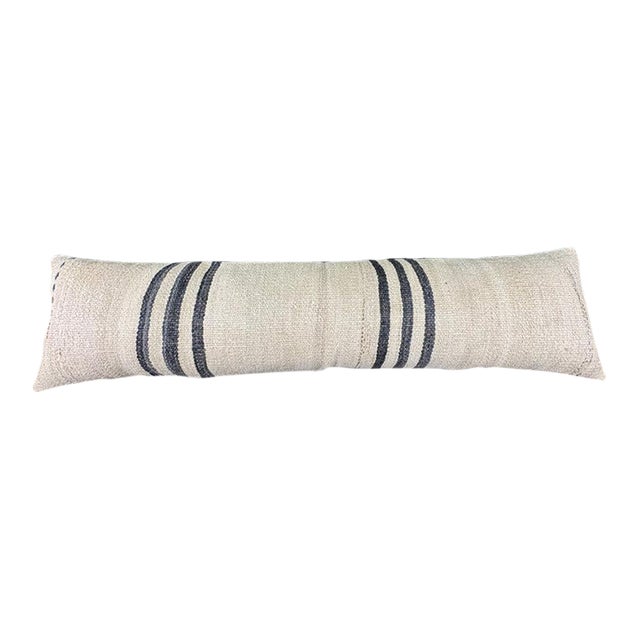 Turkish Hemp Pillow Cushion Natural Beige Black Cushion Cover 12"x46" For Sale