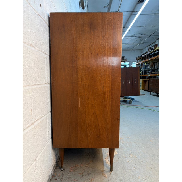 Mid 20th Century Mid 20th Century Modern Walnut and Brass Highboy Dresser With Tambour Door For Sale - Image 5 of 13