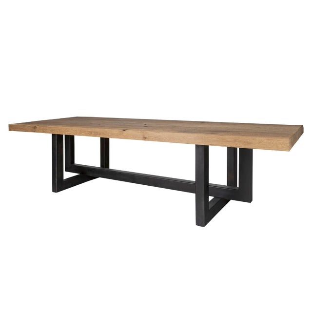 Late 20th Century Modern Oak on Geometric Steel Base Dining Table For Sale In Dallas - Image 6 of 8