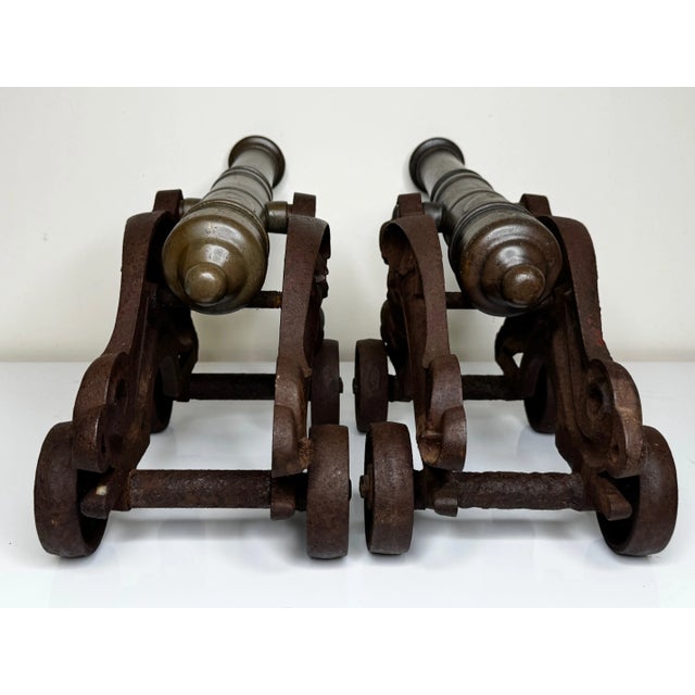 Pair Small 19th Century Chinese Bronze Signal Cannons With Dragon Carriages For Sale - Image 4 of 12