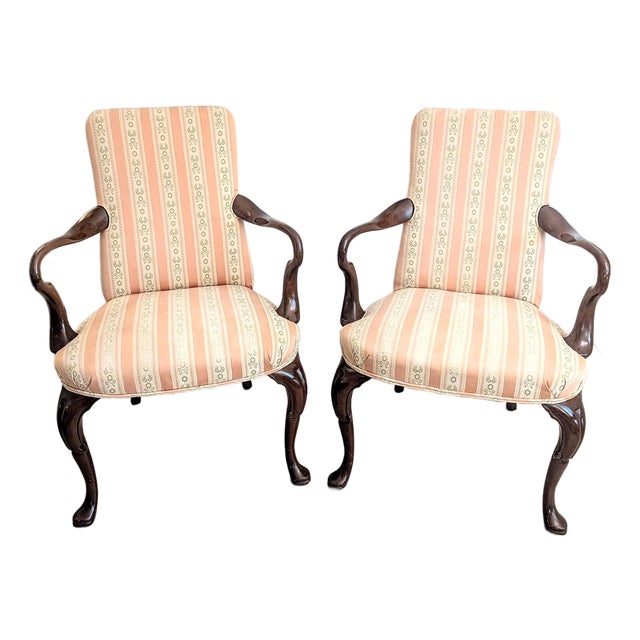 Mid 20th Century Biggs / Kittinger Queen Anne Fireside Arm Chair Pair For Sale