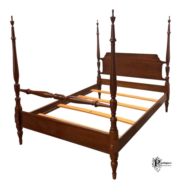 Wood Vintage Link Taylor Traditional American Style Mahogany Full Size Four Poster Bed For Sale - Image 7 of 8