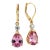 14k Yellow Gold Lever Back Hoop Earrings With Pink Topaz & Diamond Accents, A Pair For Sale