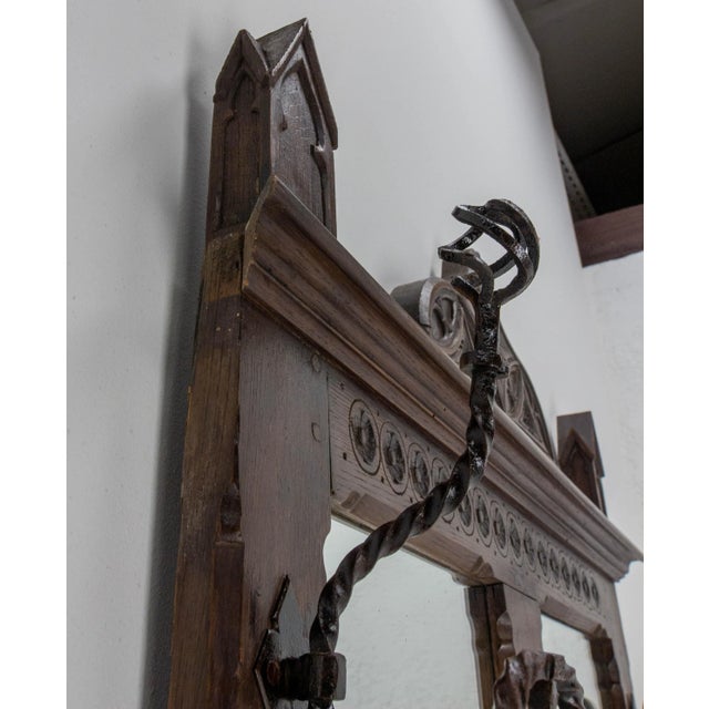 Mid-Century French Gothic Oak Coat Rack Hat with Mirrors For Sale - Image 6 of 9