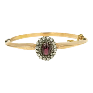 Antique Victorian Garnet Rose Cut Diamond Gold Bangle Bracelet