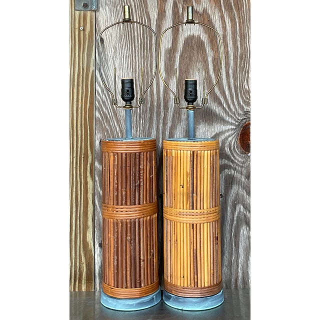 Vintage Coastal Pencil Reed Table Lamps - a Pair For Sale In West Palm - Image 6 of 6