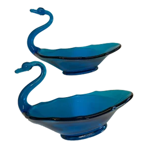 Vintage Swan Bowls Blue Glass- Set of 2
