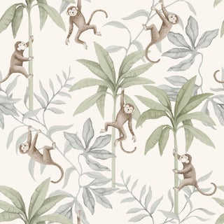 SAMPLE - Boråstapeter Jungle Friends Wallpaper In Cocoa And Sage For Sale