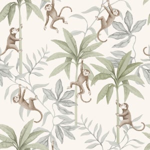 SAMPLE - Boråstapeter Jungle Friends Wallpaper In Cocoa And Sage