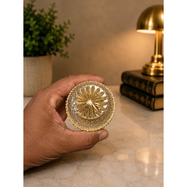 Glass 1930s Vintage French Baccarat Style Pressed Glass Table Lighter W/Hinged Lid 4" For Sale - Image 7 of 8