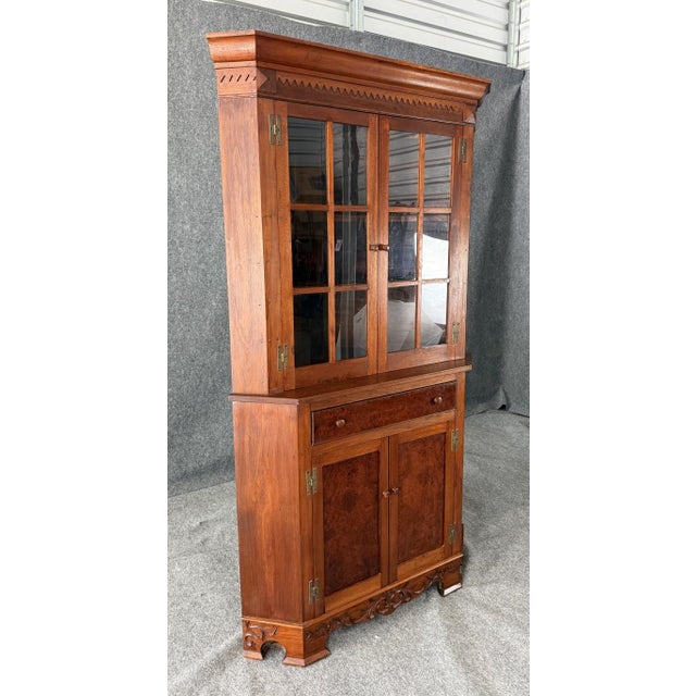 American Antique Bench-Made Burled Walnut Corner Cabinet For Sale - Image 3 of 12