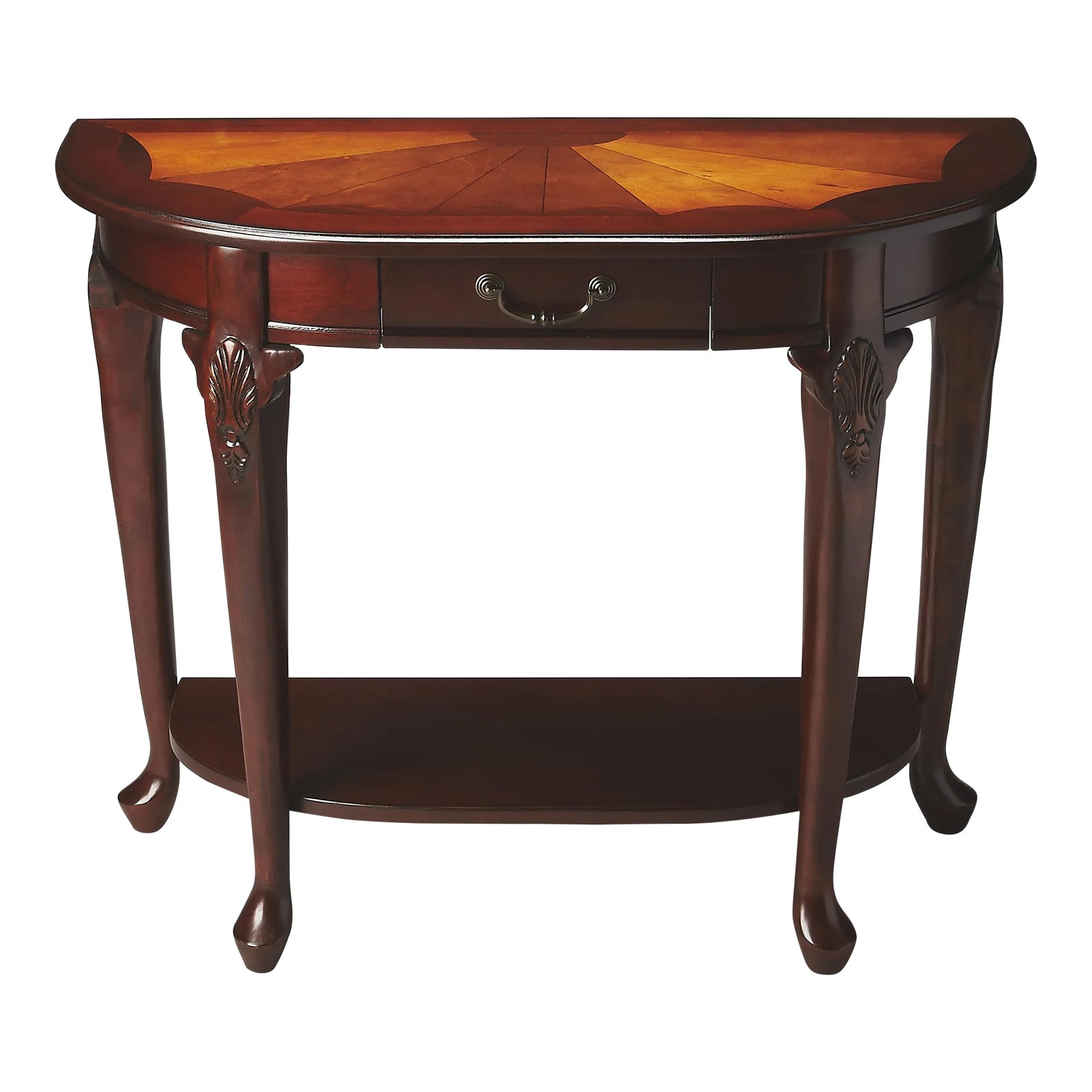 Kimball 36" Demilune Wood Console Table with Storage, Dark Brown | Chairish