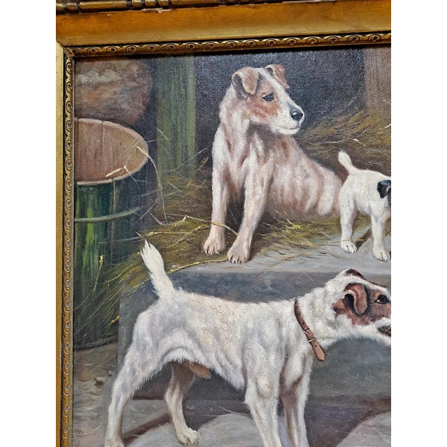 Late 20th Century “Jack Russells in a Barn” by f.m. Hollams (1877-1963) For Sale - Image 5 of 7