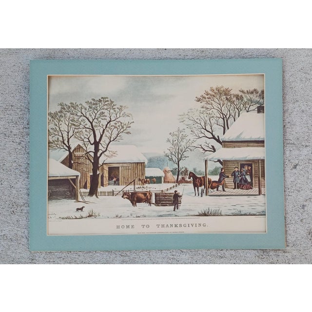 American Currier and Ives 1867 Home to Thanksgiving Lithograph Painted by Gh Durrie, Framed For Sale - Image 3 of 11