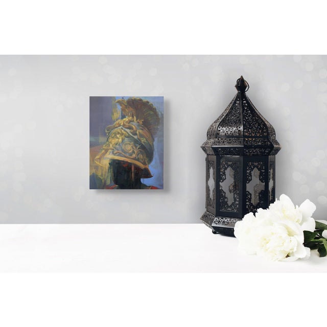 Early 21st Century Under the Mermaid Spell by Elena Burykina | Oil on panel depicting a figure in a decorative helmet. For Sale - Image 5 of 5
