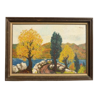 Vintage Impressionist Style Scenery Oil Painting by Baker 1967 Framed by SPELLMAN's Inc., Fort Walton Beach, Flo. For Sale