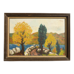 Vintage Impressionist Style Scenery Oil Painting by Baker 1967 Framed by SPELLMAN's Inc., Fort Walton Beach, Flo.