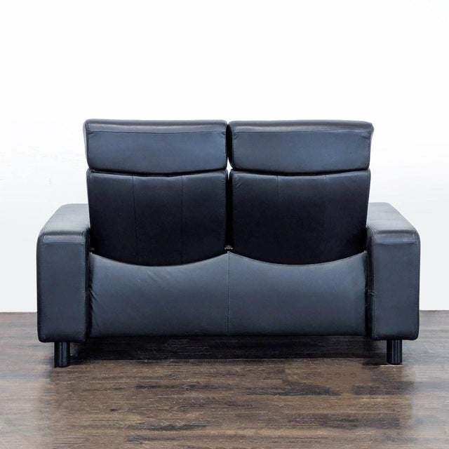 Animal Skin Stressless Arion Black Leather Loveseat With Adjustable Headrests For Sale - Image 7 of 10