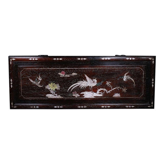 Large Chinese Zitan Wood Plaque Inlaid With Mother-of-Pearl For Sale