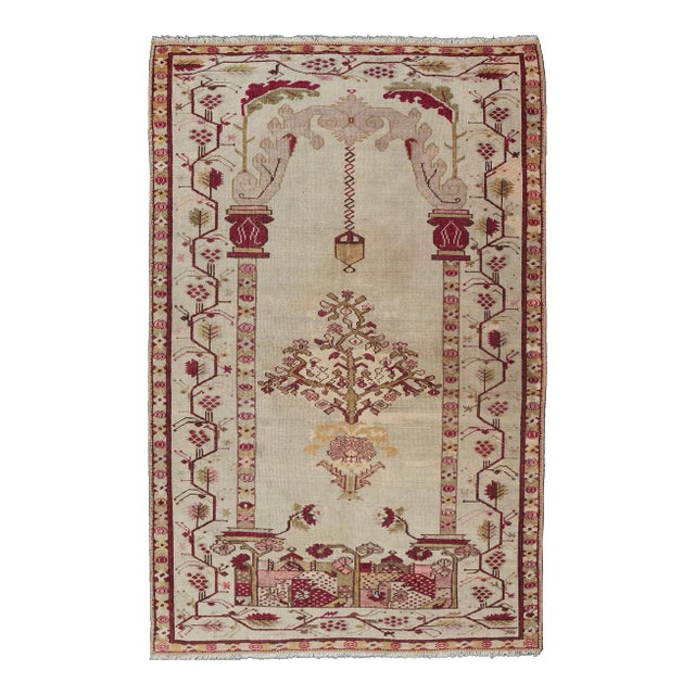 Early 20th Century Color Antique Oushak Rug With Columns, Chandelier & Vase Design For Sale