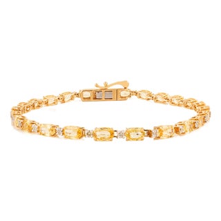 Early 21st Century 7.56 Ct Yellow Sapphire & Diamond Tennis Bracelet in 14k Gold For Sale