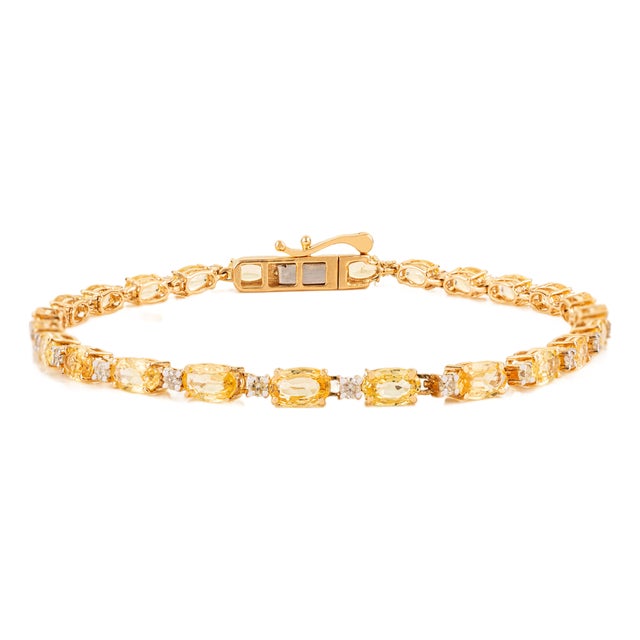 Early 21st Century 7.56 Ct Yellow Sapphire & Diamond Tennis Bracelet in 14k Gold For Sale