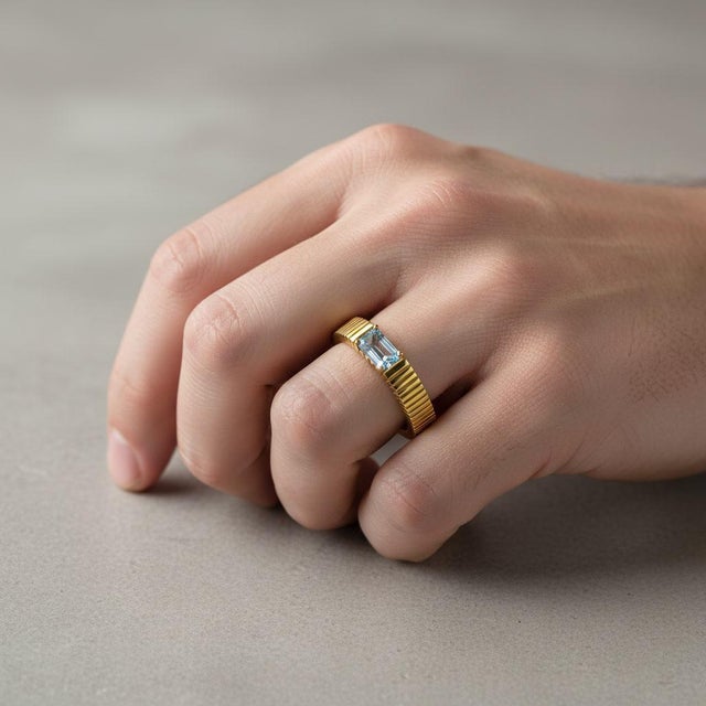 Topaz Solitaire Ring for Men Silver, Gold, Size 9 For Sale - Image 4 of 6