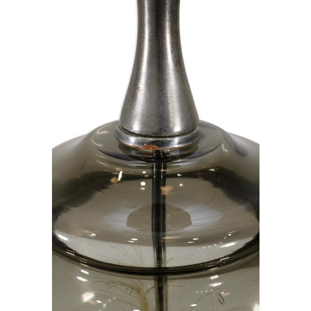Textile Pair of Vintage Mid Century Modern Round Fiber Optic Smoked Glass & Chrome Lamps For Sale - Image 7 of 8