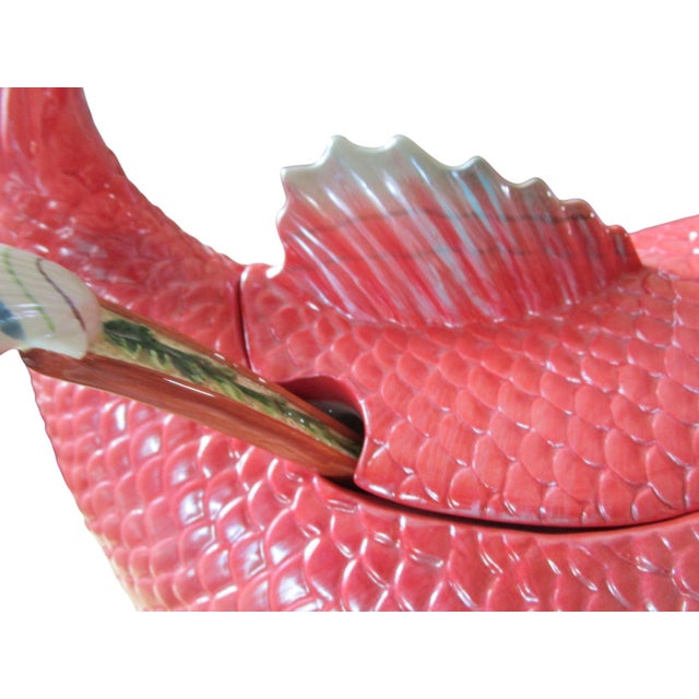 Vintage Fitz and Floyd Salmon Koi Fish Market Tureen With Lid and Seashell Ladle Euc For Sale - Image 10 of 18