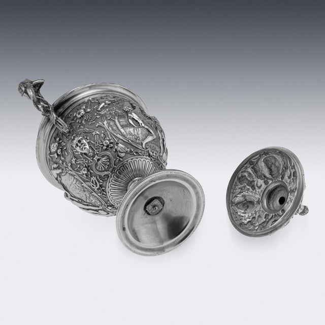 Metal Antique Italian Silver Repoussé & Chased Covered Urn, 1870s For Sale - Image 7 of 18