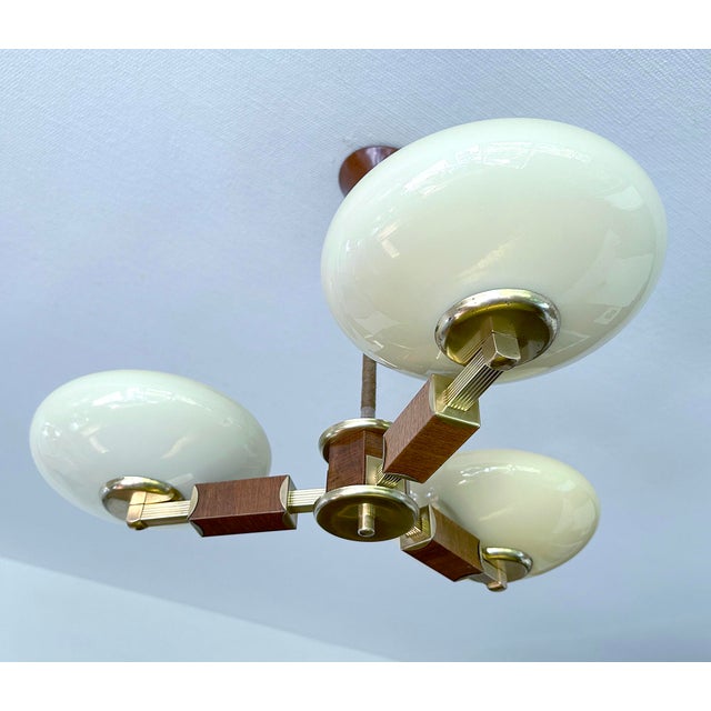 Metal Art Deco Wood and Glass Pendant Light, 1930s For Sale - Image 7 of 18