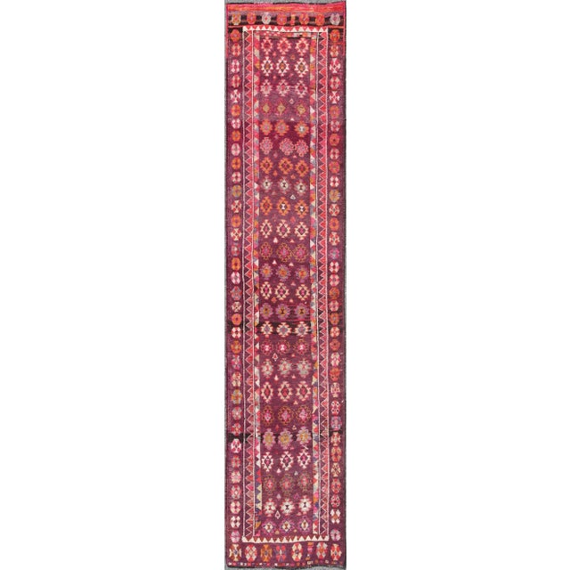 Colorful Vintage Turkish Long Oushak Runner With Geometric Design in Purple & Plum Background For Sale - Image 9 of 9