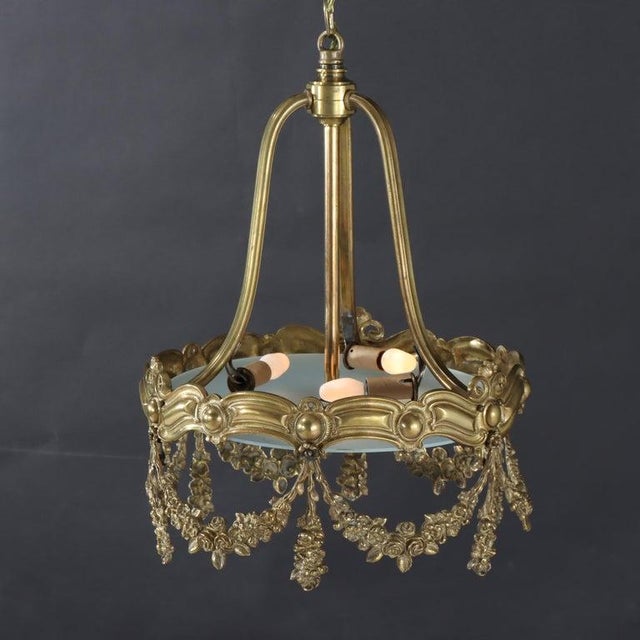 1930s Antique Louis XIV Style Floral Drape Gilt Bronze Chandelier C1930 For Sale - Image 5 of 9