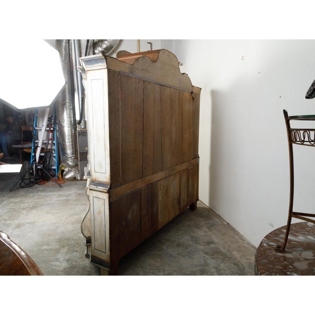 Cream 19th Century Large Rococo Style Painted Wood Dutch Cabinet with Glass Doors and Bombé Chest For Sale - Image 8 of 11