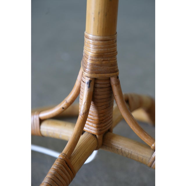 Vintage Swedish Boho Modern Rattan Floor Lamp Cane Linen For Sale - Image 6 of 10