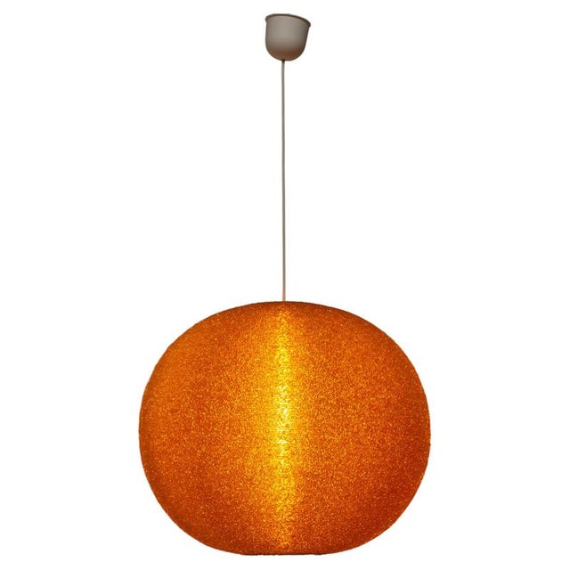 French Pendant Light in Textured Orange Acrylic Glass, 1970 For Sale - Image 9 of 9