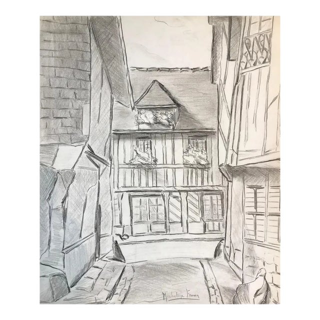 The Village - Original Pencil Drawing on Paper by M. Frouin Mid 1900 For Sale