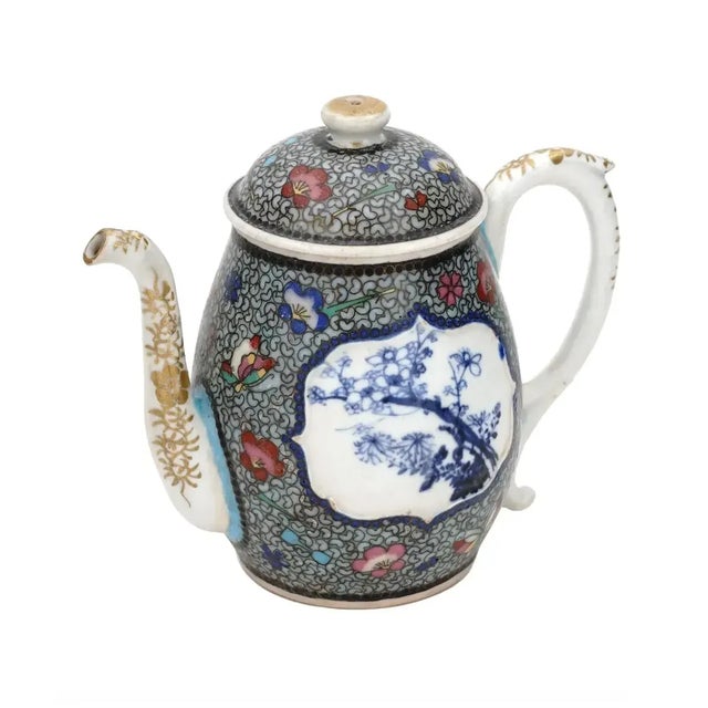 Japanese Antique Meiji Japanese Cloisonne Enamel on Porcelain Cloisonne Tea Pot For Sale - Image 3 of 9