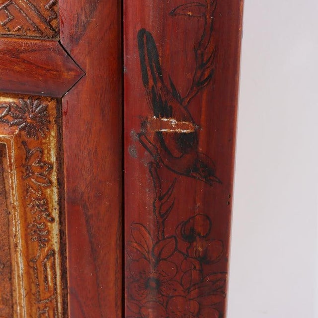 Vintage Chinese Gilt & Vermillion Scenic Carved Rosewood Doorway Entry Panel For Sale - Image 11 of 16