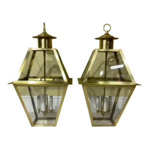 Pair of Four Sides Solid Brass Handcrafted Hanging Lanterns