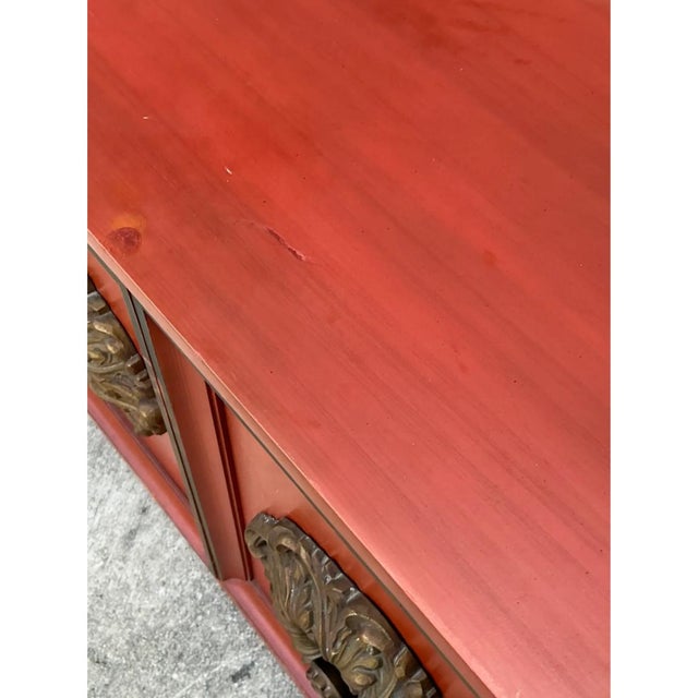 Vintage Lane Red Cabinet With Ornate Medallions For Sale - Image 14 of 14