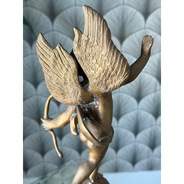 Metal Antique Art Nouveau Brass Cherub Cupid Angel Statue Sculptures in the Style of A. Moreau - A Pair For Sale - Image 7 of 12