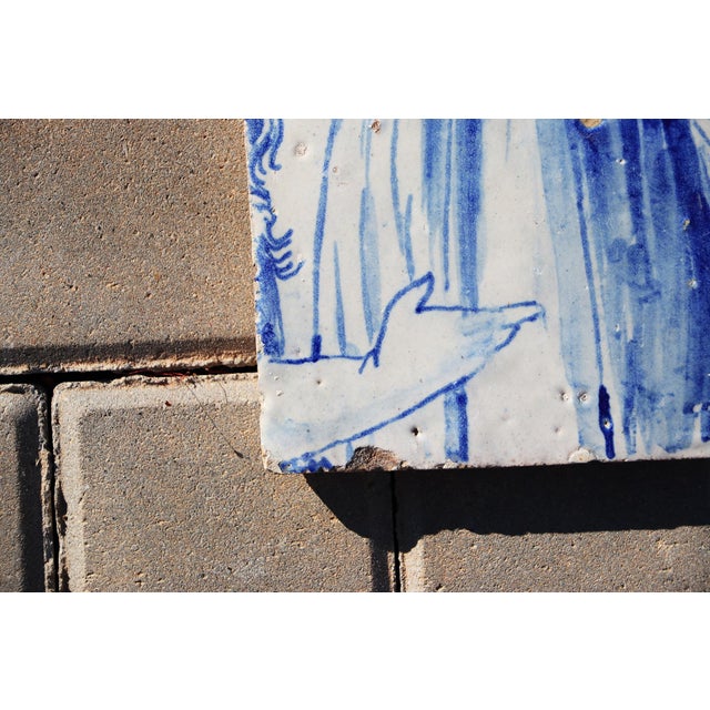 18th Century Portuguese Tile Lady’s Hand & Dress Blue & White Antique Hand Painted For Sale - Image 6 of 6