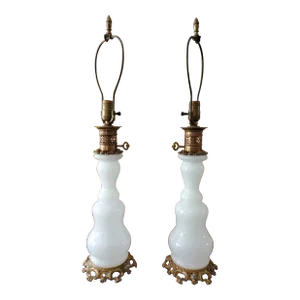 Antique French Baccarat Style Opaline Lamps. - a Pair