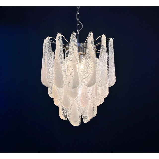 Italian Murano Glass Lattimo Petals Chandelier, 1990s For Sale - Image 4 of 18