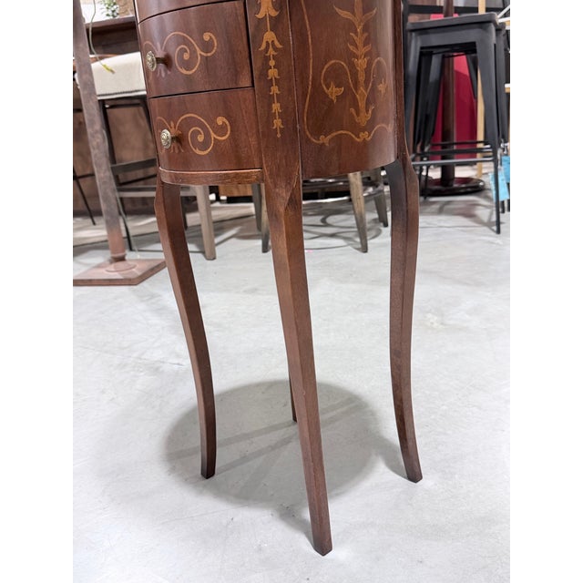 Brown Vintage Italian Inlaid Round Three Drawer Chest Table For Sale - Image 8 of 8