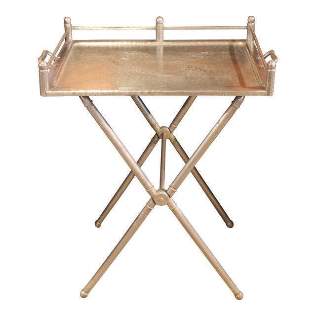 Circa 1940s Hollywood Regency Cocktail Tray & Folding Stand For Sale